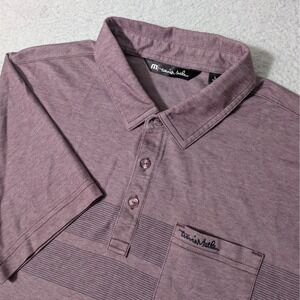 TravisMathew Polo Mens L Burgundy Heathered Stripe Pocket Short Sleeve 1MT030